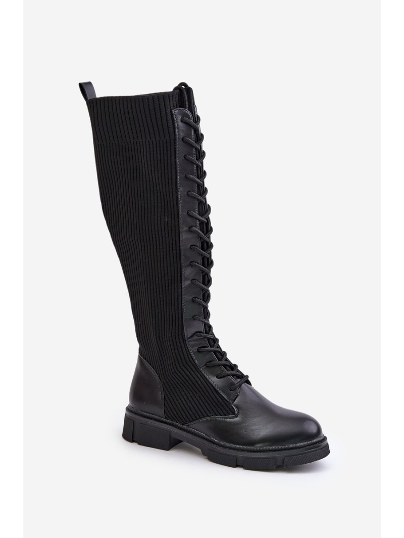 Lace-up boots with elastic shaft black Vamilena