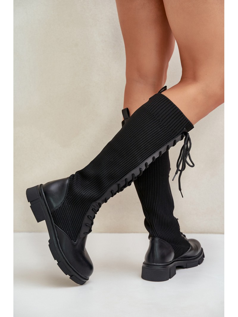 Lace-up boots with elastic shaft black Vamilena