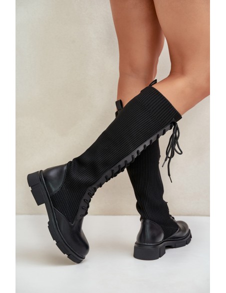 Lace-up boots with elastic shaft black Vamilena