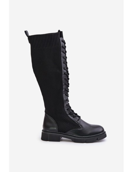 Lace-up boots with elastic shaft black Vamilena
