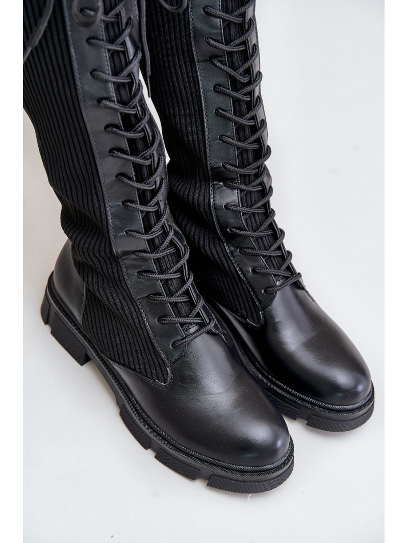 Lace-up boots with elastic shaft black Vamilena