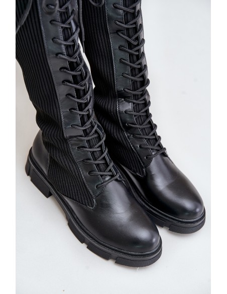 Lace-up boots with elastic shaft black Vamilena