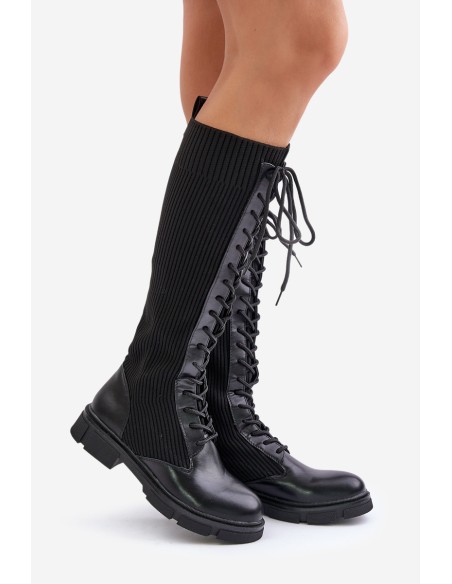 Lace-up boots with elastic shaft black Vamilena