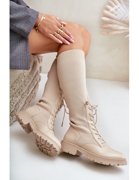 Lace-up boots with elastic shaft black Vamilena