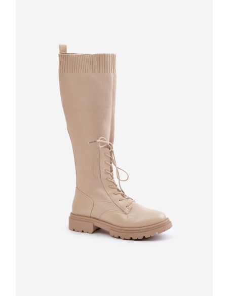 Lace-up boots with elastic shaft black Vamilena