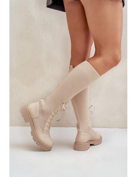 Lace-up boots with elastic shaft black Vamilena