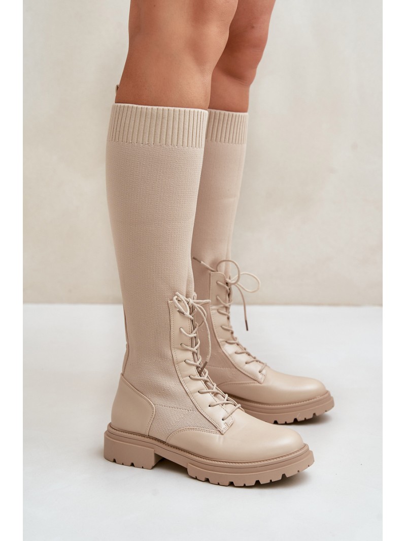 Lace-up boots with elastic shaft black Vamilena