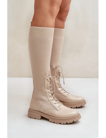 Lace-up boots with elastic shaft black Vamilena