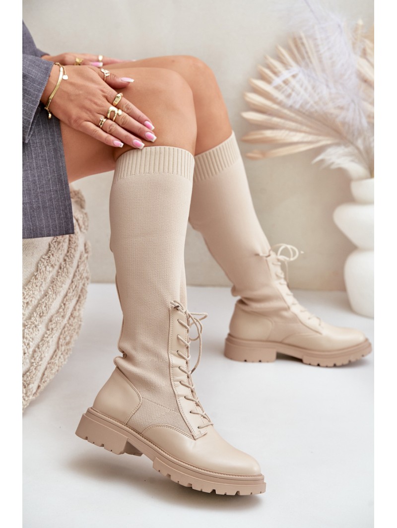 Lace-up boots with elastic shaft black Vamilena