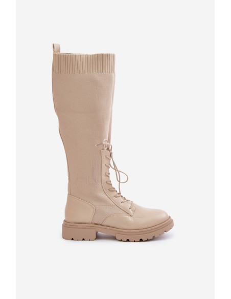 Lace-up boots with elastic shaft black Vamilena