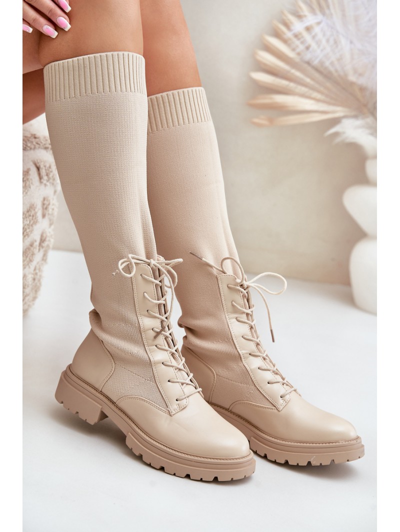 Lace-up boots with elastic shaft black Vamilena