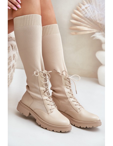 Lace-up boots with elastic shaft black Vamilena