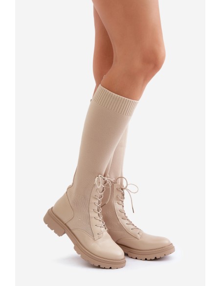Lace-up boots with elastic shaft black Vamilena