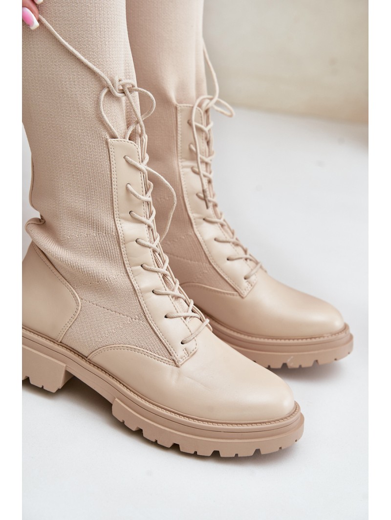 Lace-up boots with elastic shaft black Vamilena
