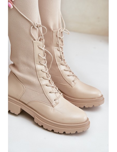 Lace-up boots with elastic shaft black Vamilena