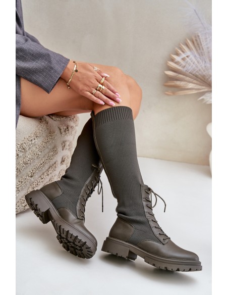 Slip-on Boots With Sock Shaft Dark Green Iranel