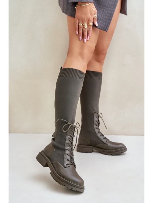 Slip-on Boots With Sock Shaft Dark Green Iranel 2