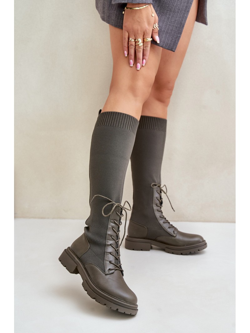 Slip-on Boots With Sock Shaft Dark Green Iranel