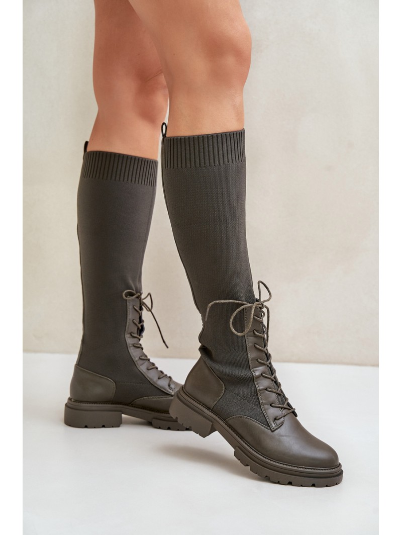 Slip-on Boots With Sock Shaft Dark Green Iranel
