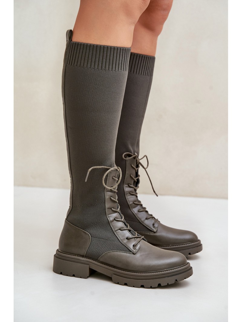 Slip-on Boots With Sock Shaft Dark Green Iranel
