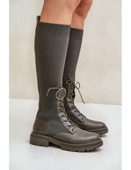 Slip-on Boots With Sock Shaft Dark Green Iranel