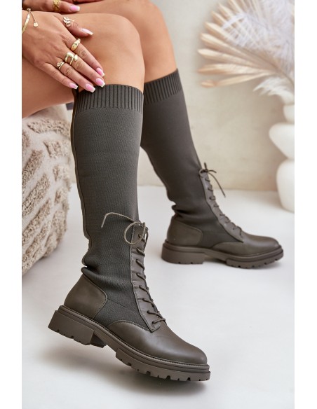 Slip-on Boots With Sock Shaft Dark Green Iranel