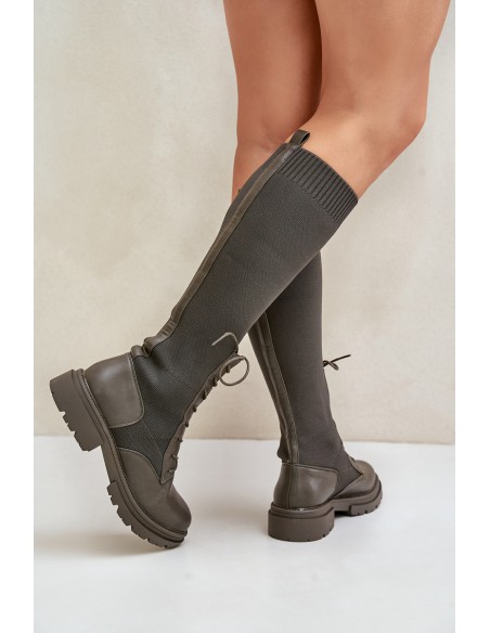 Slip-on Boots With Sock Shaft Dark Green Iranel