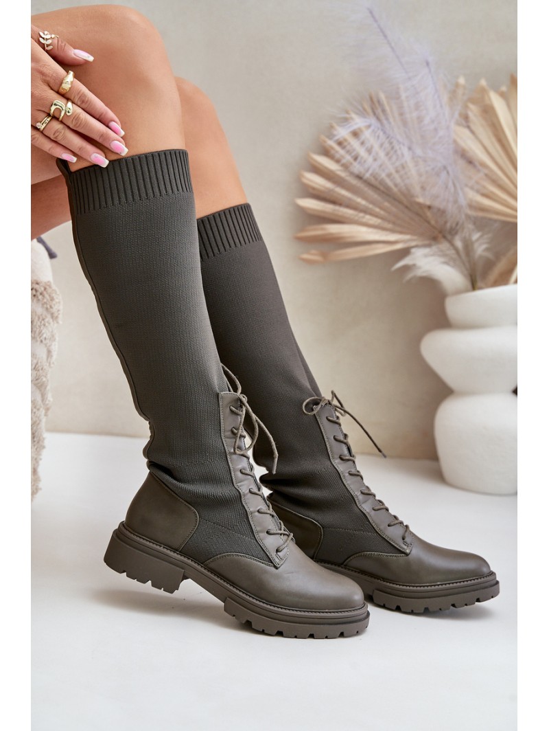 Slip-on Boots With Sock Shaft Dark Green Iranel