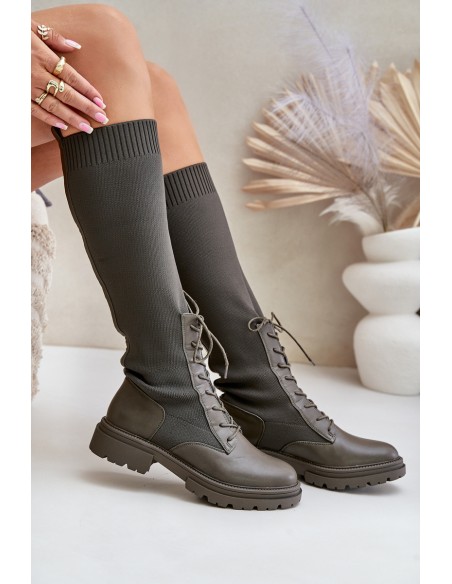Slip-on Boots With Sock Shaft Dark Green Iranel