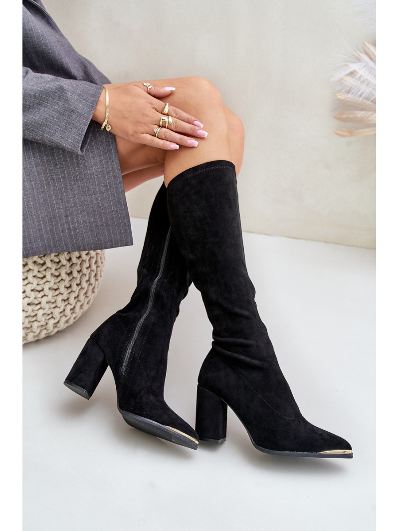 Eco Suede Knee-High Boots With Block Heel Black Batirae