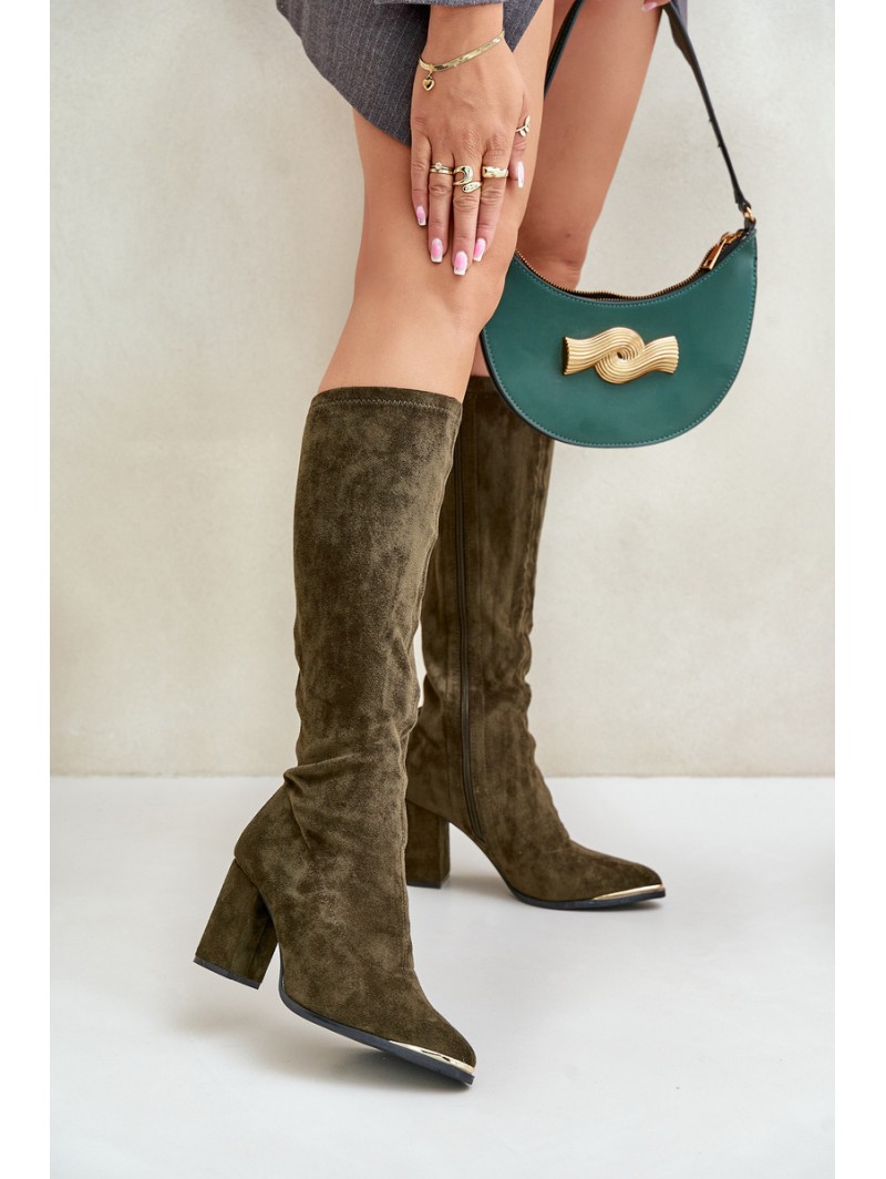 Eco Suede Boots On Block Heel Dark Green Batirae