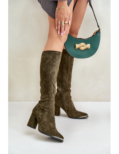 Eco Suede Boots On Block Heel Dark Green Batirae