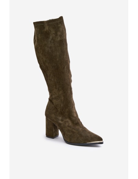 Eco Suede Boots On Block Heel Dark Green Batirae