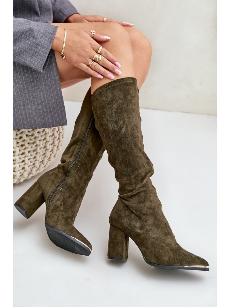 Eco Suede Boots On Block Heel Dark Green Batirae