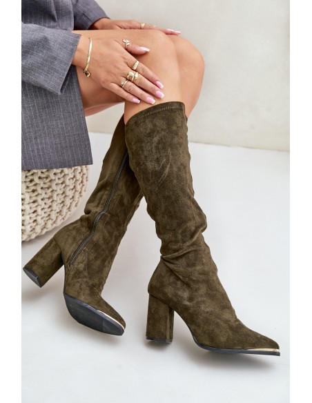 Eco Suede Boots On Block Heel Dark Green Batirae