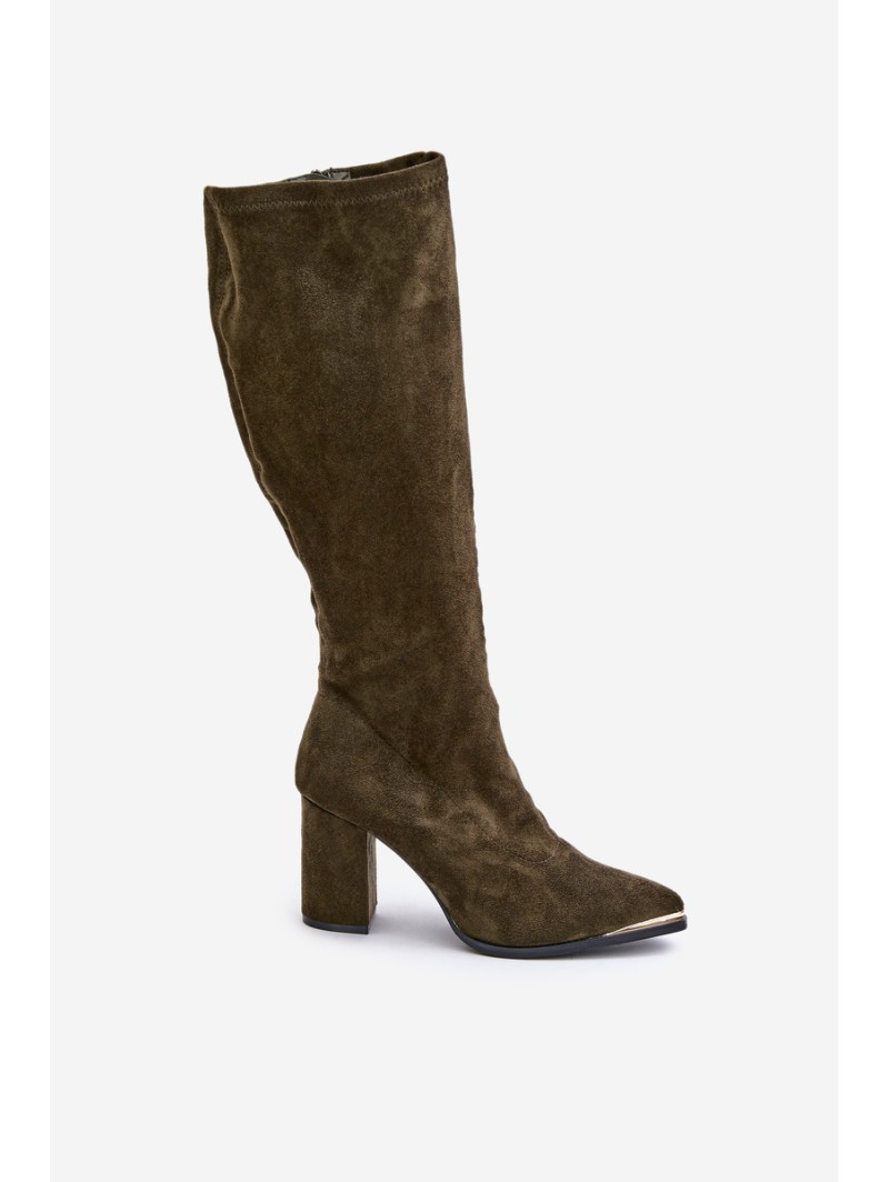 Eco Suede Boots On Block Heel Dark Green Batirae