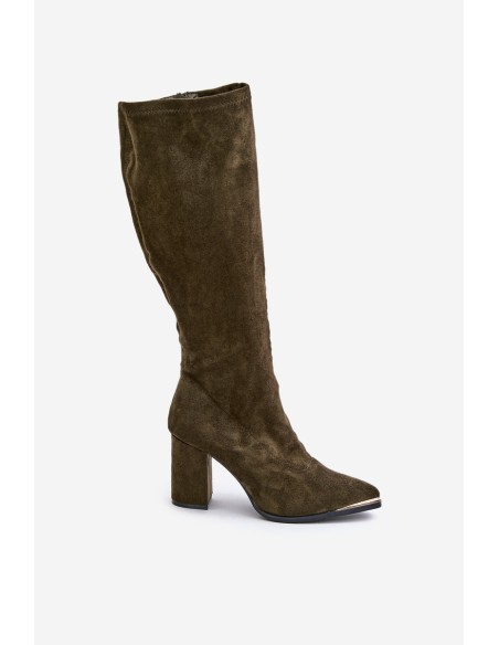 Eco Suede Boots On Block Heel Dark Green Batirae