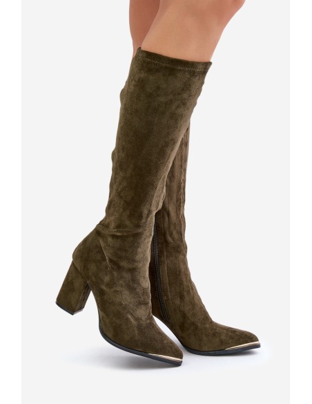 Eco Suede Boots On Block Heel Dark Green Batirae