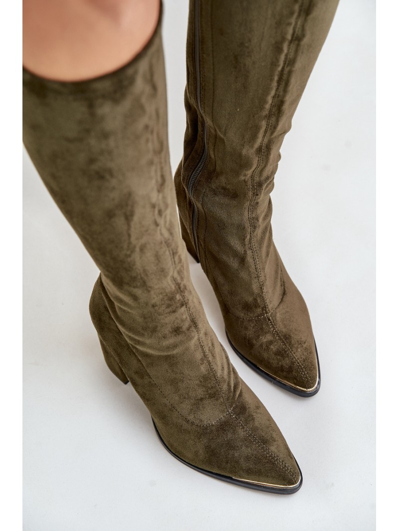 Eco Suede Boots On Block Heel Dark Green Batirae