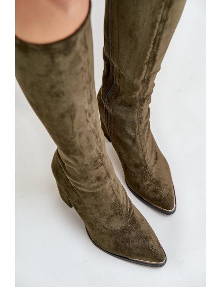 Eco Suede Boots On Block Heel Dark Green Batirae
