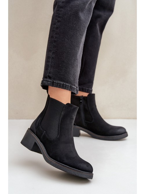 Women's Ankle Boots Insulated Low Heel Zip Black Savalindra