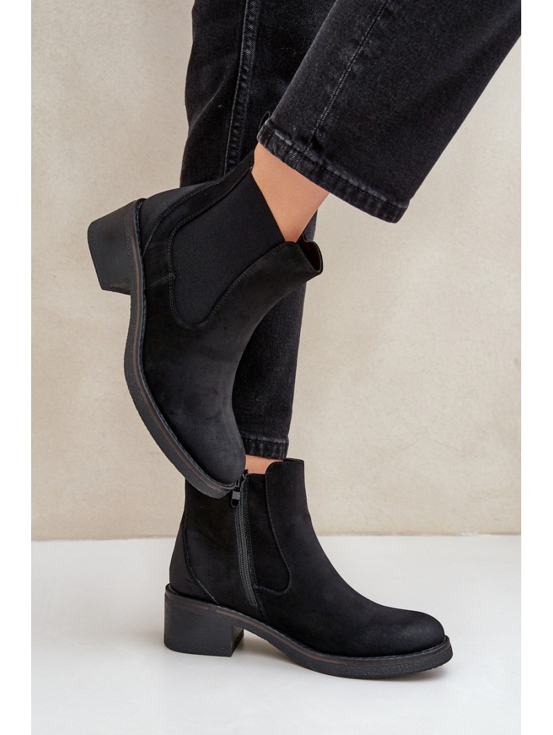 Women's Ankle Boots Insulated Low Heel Zip Black Savalindra