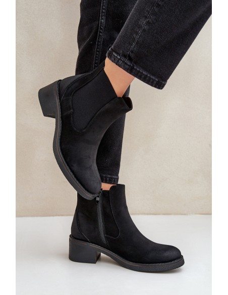 Women's Ankle Boots Insulated Low Heel Zip Black Savalindra