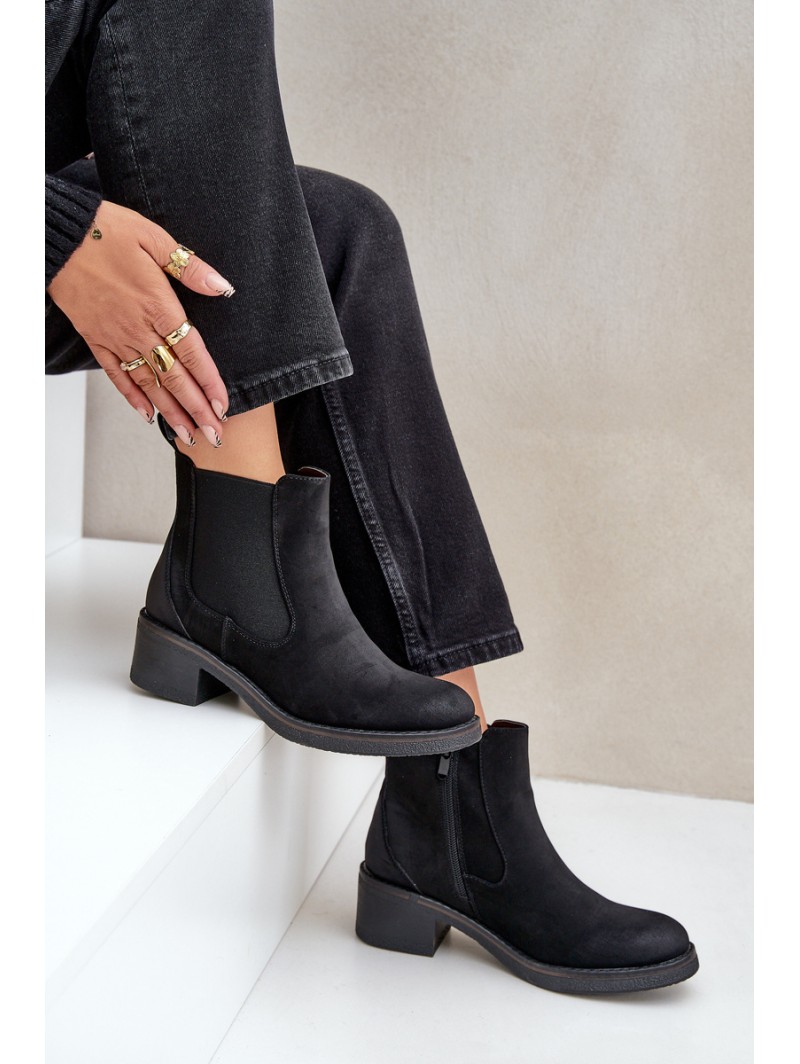 Women's Ankle Boots Insulated Low Heel Zip Black Savalindra