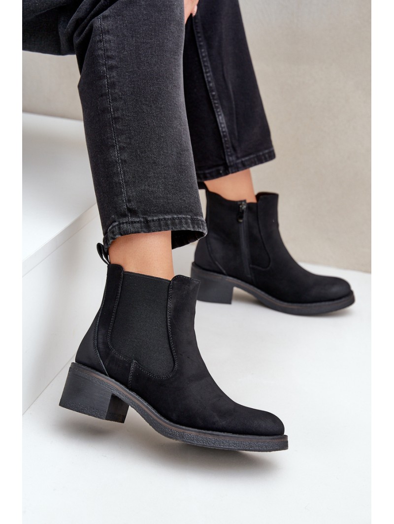 Women's Ankle Boots Insulated Low Heel Zip Black Savalindra