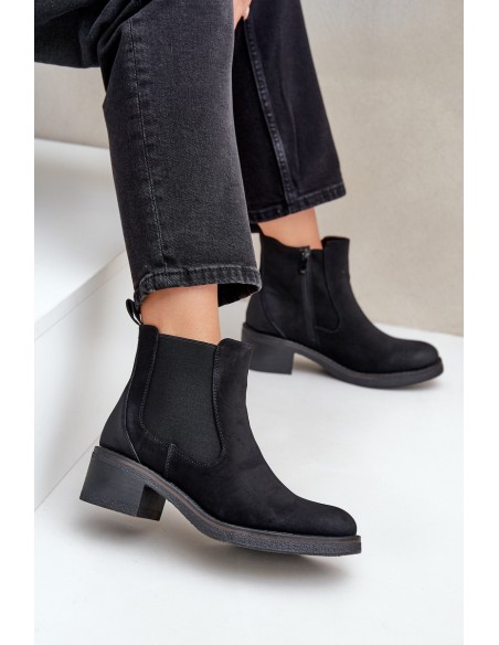 Women's Ankle Boots Insulated Low Heel Zip Black Savalindra
