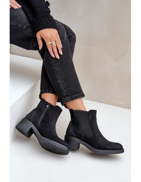 Women's Ankle Boots Insulated Low Heel Zip Black Savalindra