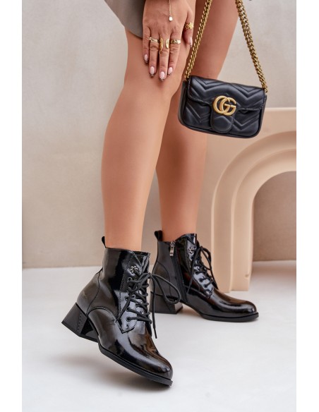 Leather Lacquered Ankle Boots On Block Insulated D&A JC42-53 Black