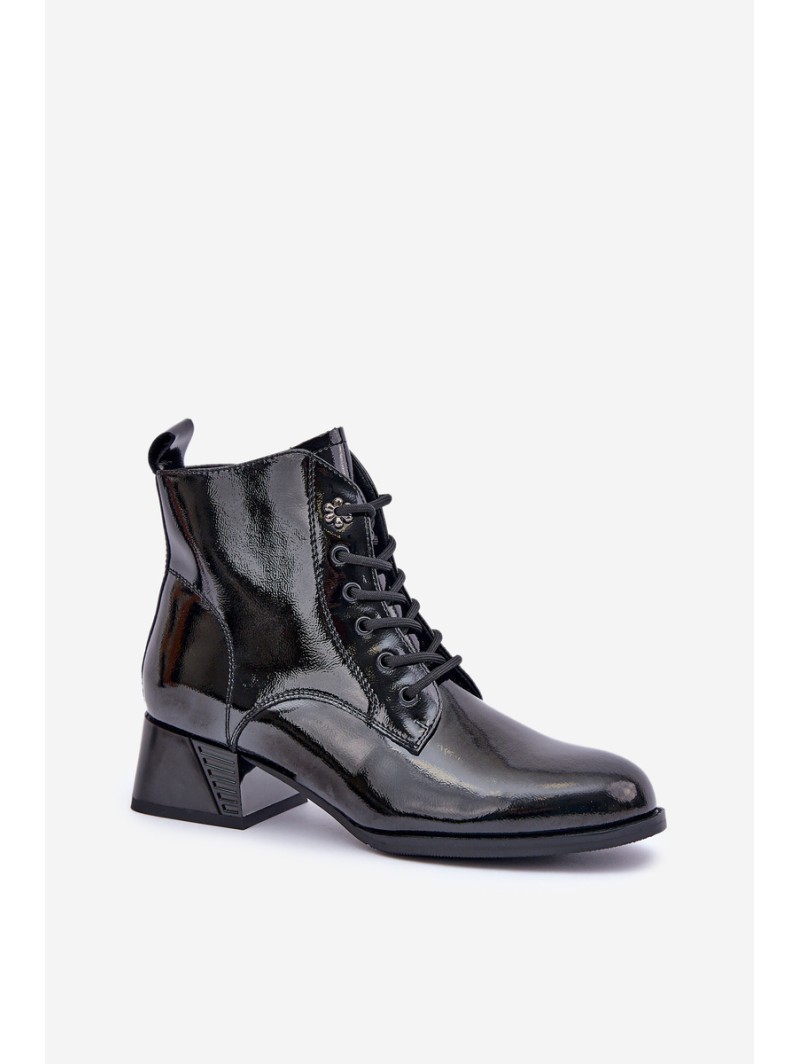 Leather Lacquered Ankle Boots On Block Insulated D&A JC42-53 Black