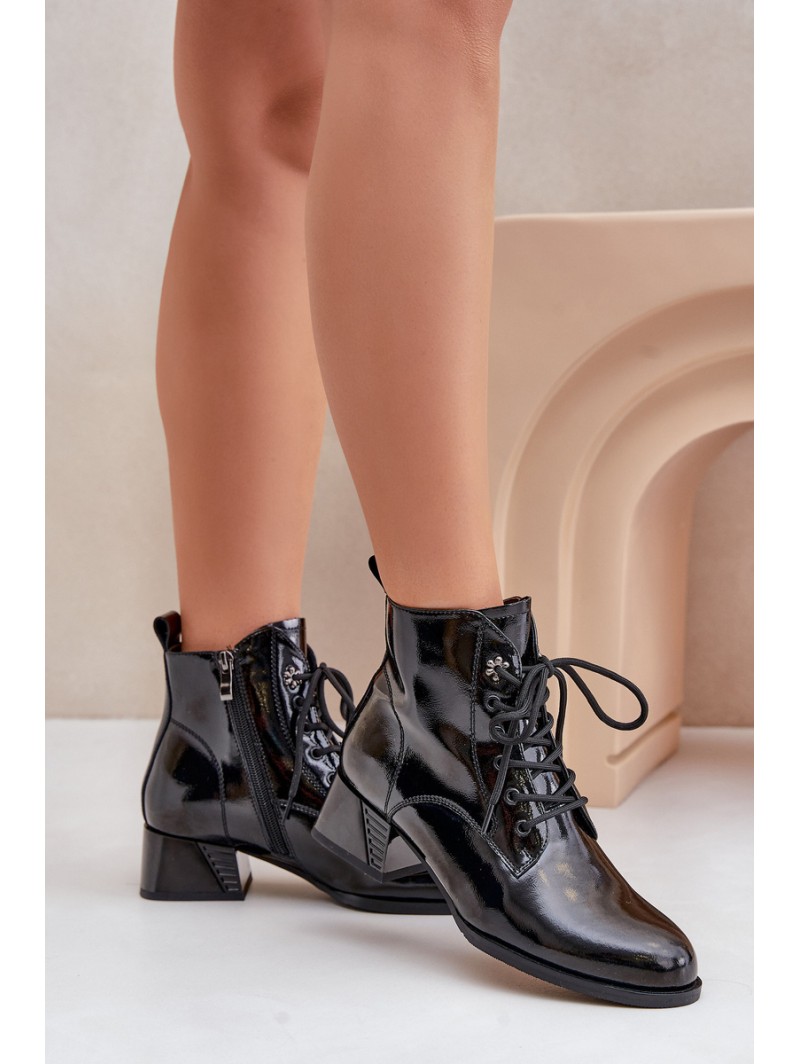Leather Lacquered Ankle Boots On Block Insulated D&A JC42-53 Black